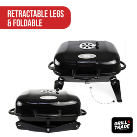 Grill Trade compact charcoal grill fits small spaces like patios and campsites.