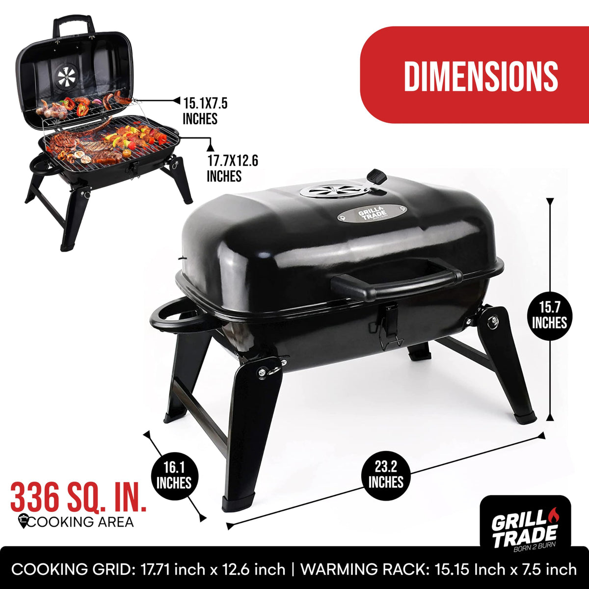 Grill Trade portable charcoal grill with durable metal construction for reliable grilling.