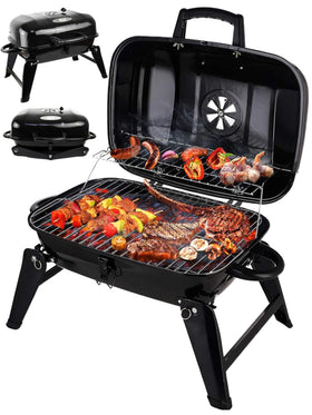 Grill Trade portable charcoal grill folded compactly for easy storage and transport.