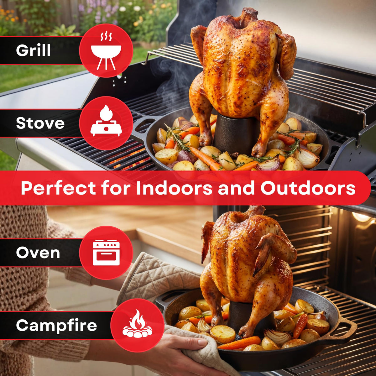Grill 4U roaster with sturdy side handles for safe transporting.