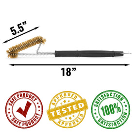 Grillaholics brass grill brush with durable bristles powers through residue.