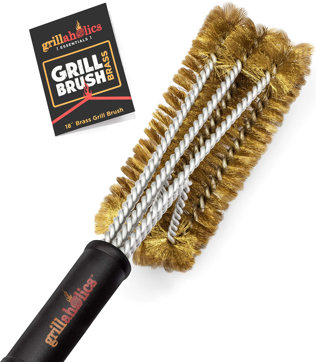 Grillaholics brass grill brush safely cleans porcelain and ceramic grates.