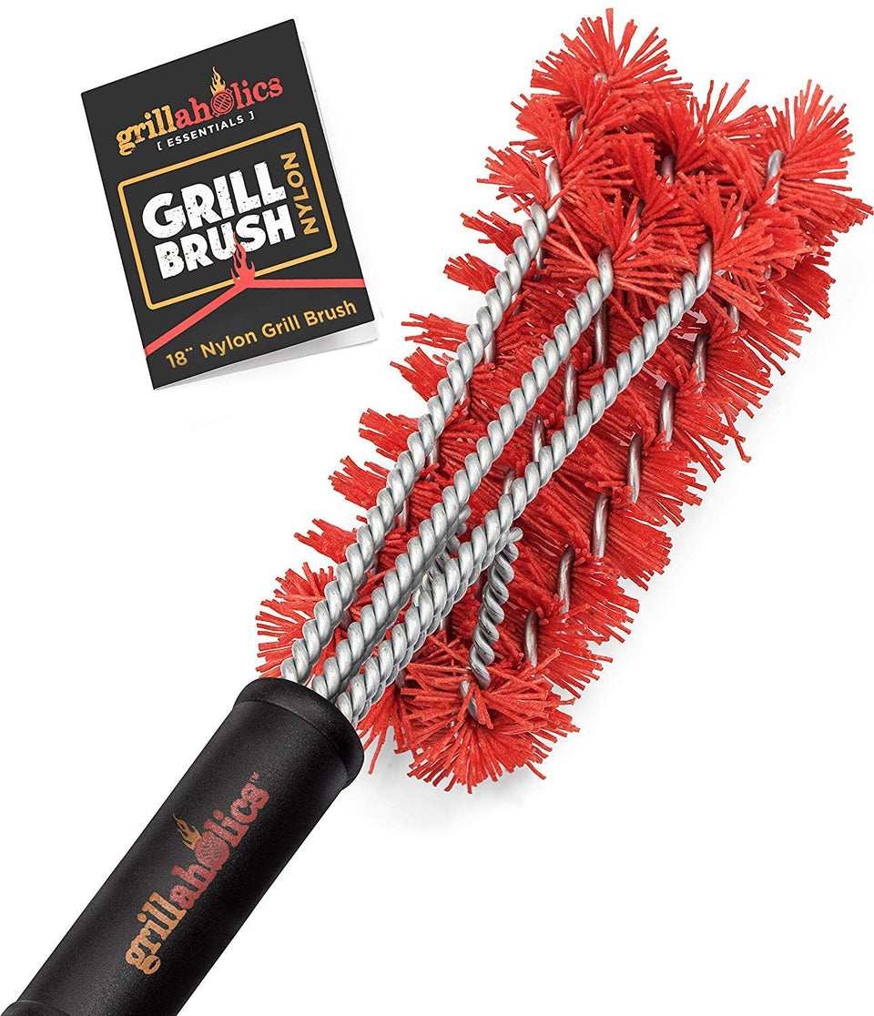Grillaholics Essentials nylon brush with bristle-free design for safe cleaning.
