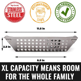 Close-up of grill basket with triple-reinforced corners for durability