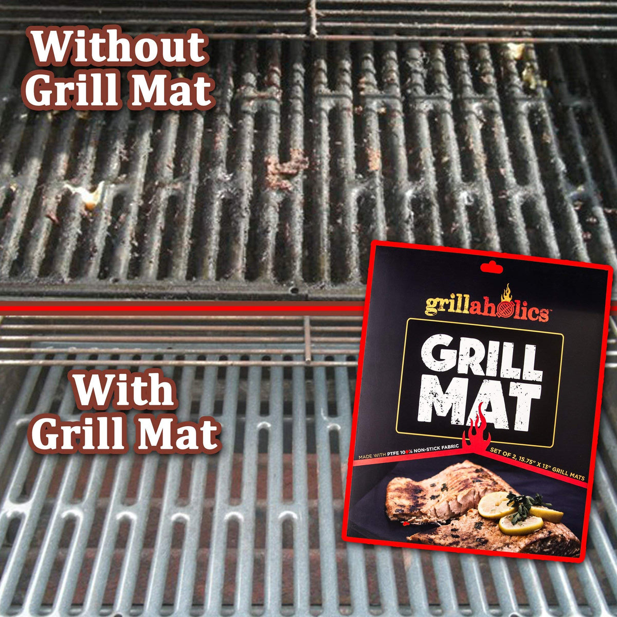 Grillaholics grill mats cut to fit any grill size for versatile cooking.
