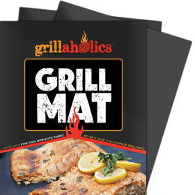 Grillaholics grill mats on a grill for quick cleanup and protected grates.