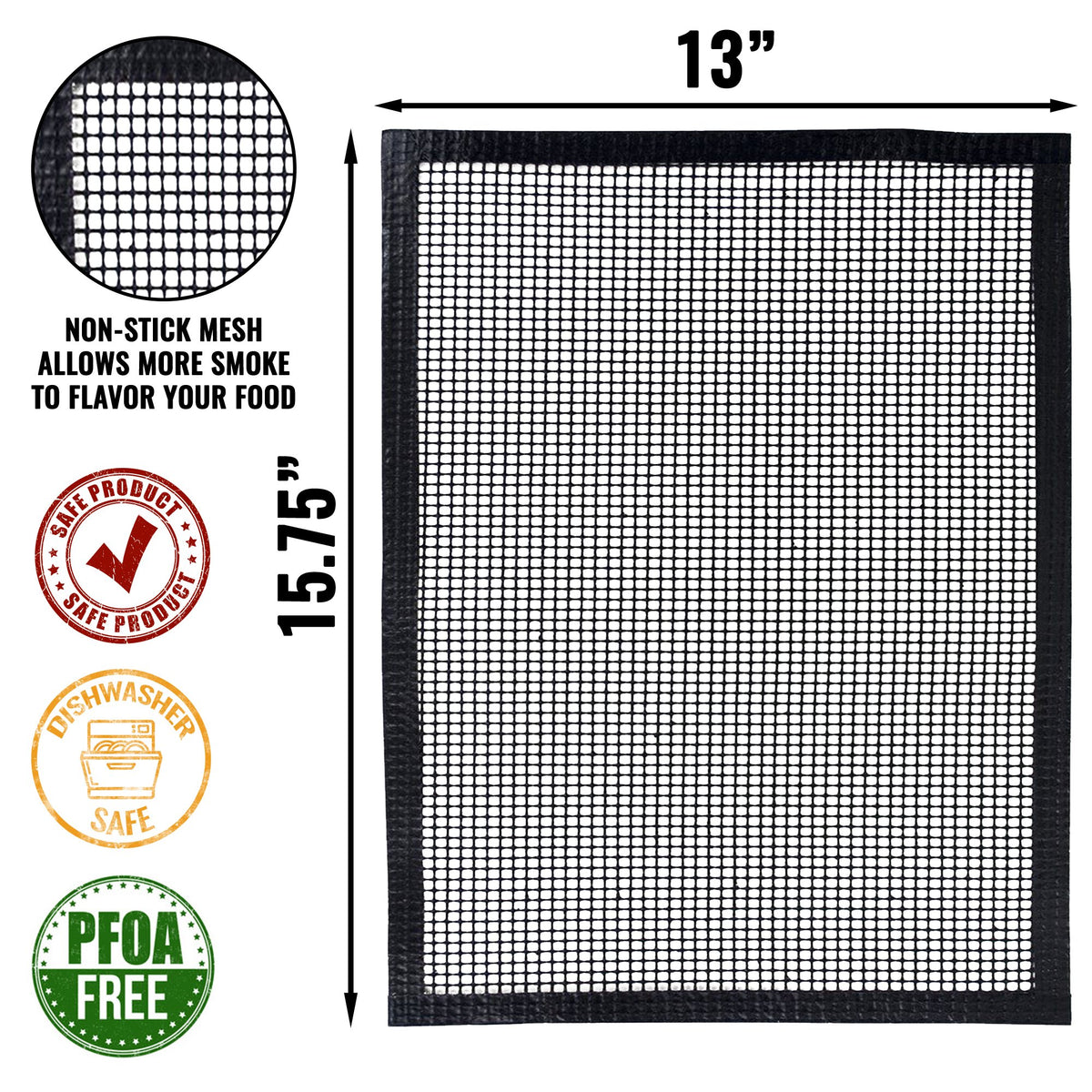 Grillaholics mesh grill mat promotes smoky flavor through increased airflow