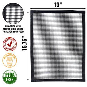 Grillaholics mesh grill mat promotes smoky flavor through increased airflow
