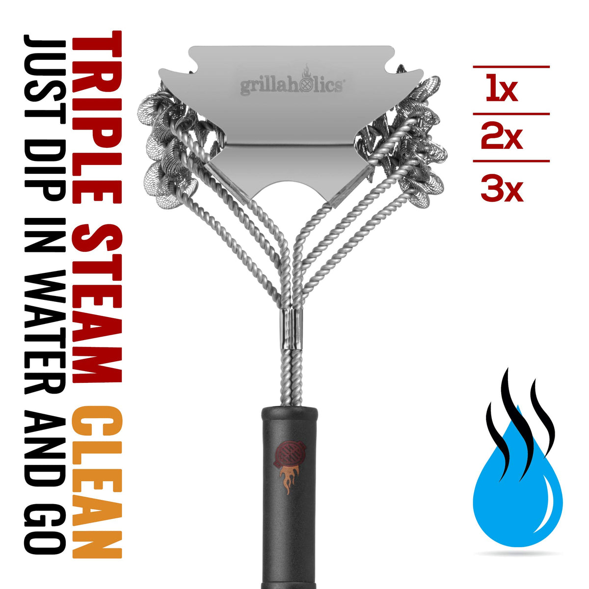 Grillaholics outdoor grill cleaning accessory reduces residue for better searing.