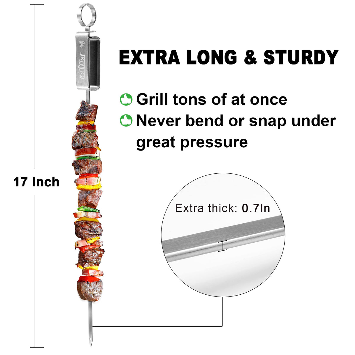 GRILLART 17-inch skewers maximize grill capacity for larger batches