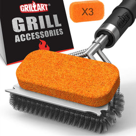 GRILLART 18in grill brush with wire head for deep cleaning grills.