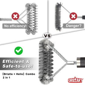 GRILLART 18-inch handle stays cool and comfortable during cleaning.