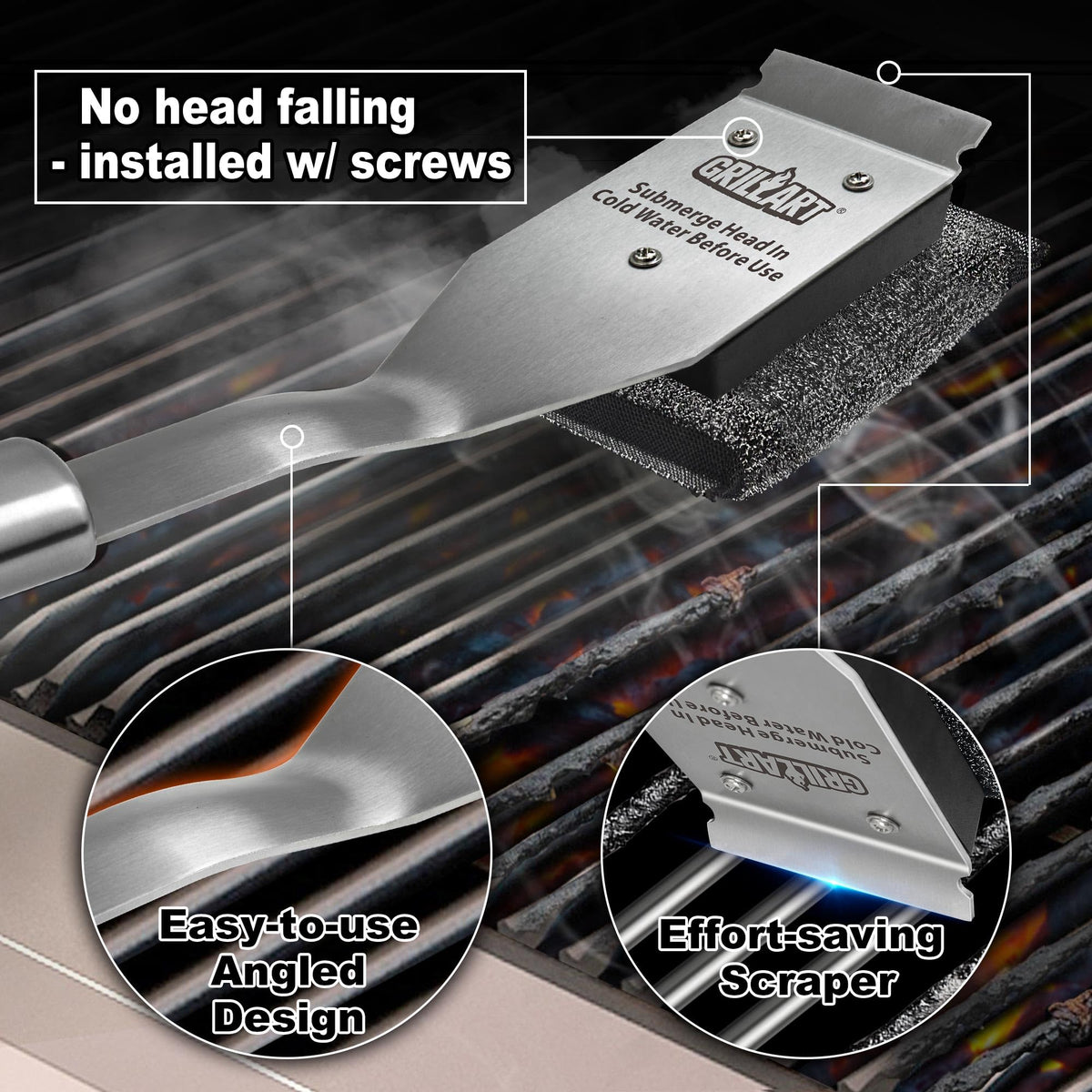 GRILLART Angled 16.5-inch design provides comfortable reach.