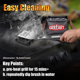 GRILLART angled handle design offers comfortable leverage during scrubbing.