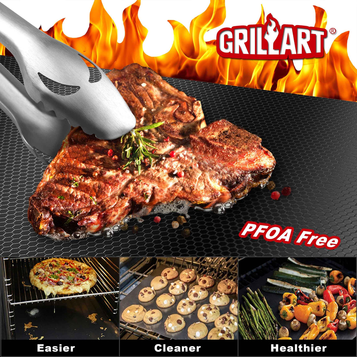 GRILLART grill mats with 0.39mm thickness delivering durable sear and reliability