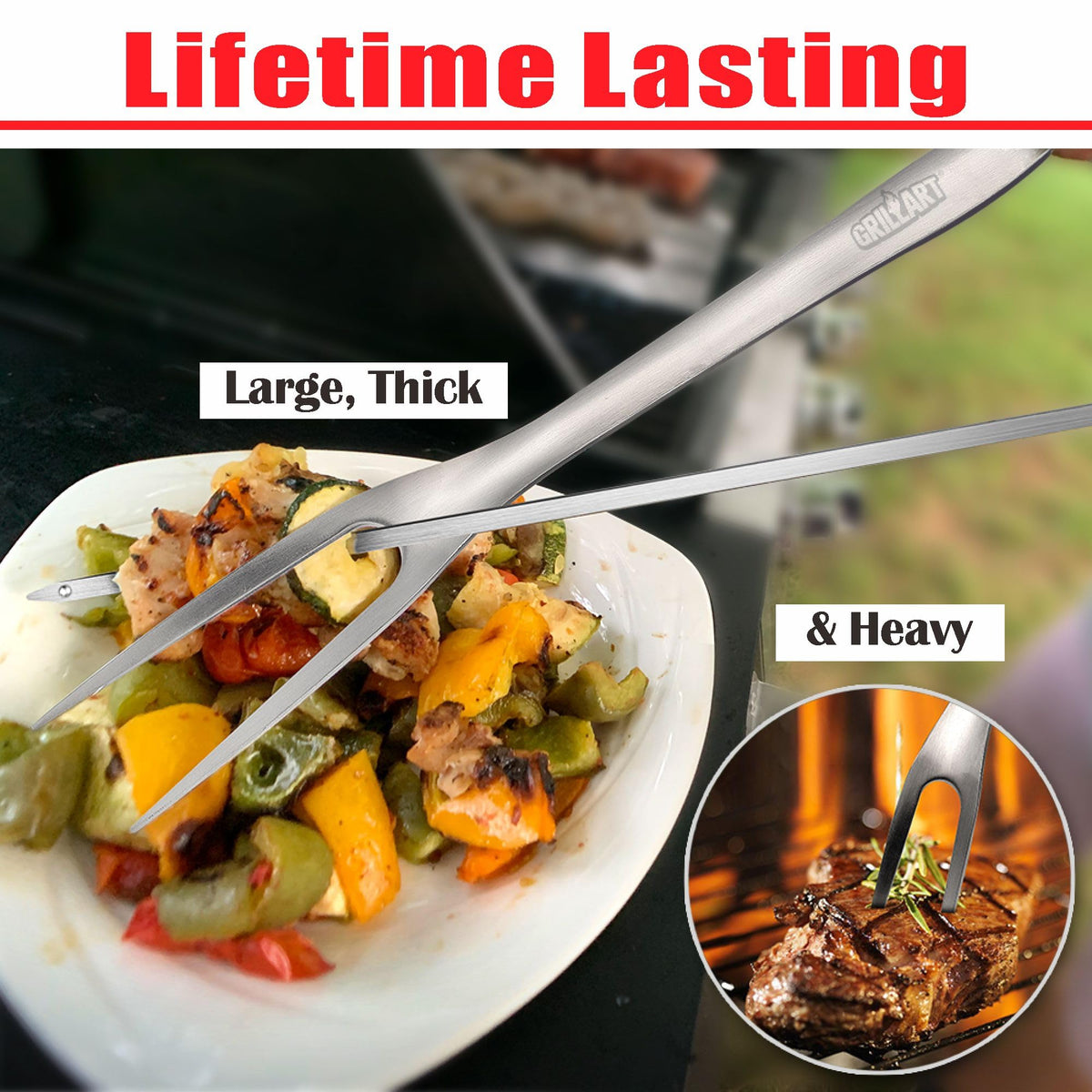 GRILLART 18inch hanging-ring design simplifies storage and organization