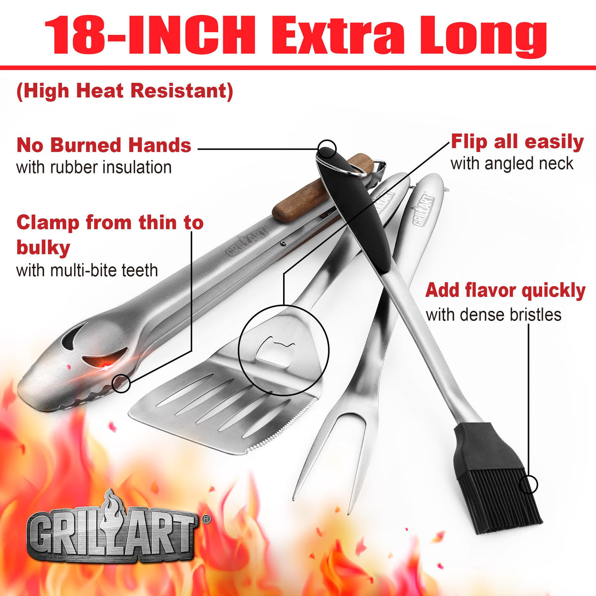 GRILLART 18inch spatula-knife-bottle-opener demonstrates versatile 3-in-1 functionality