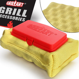 GRILLART bristle-free cleaning pad in red for safe residue removal on grills