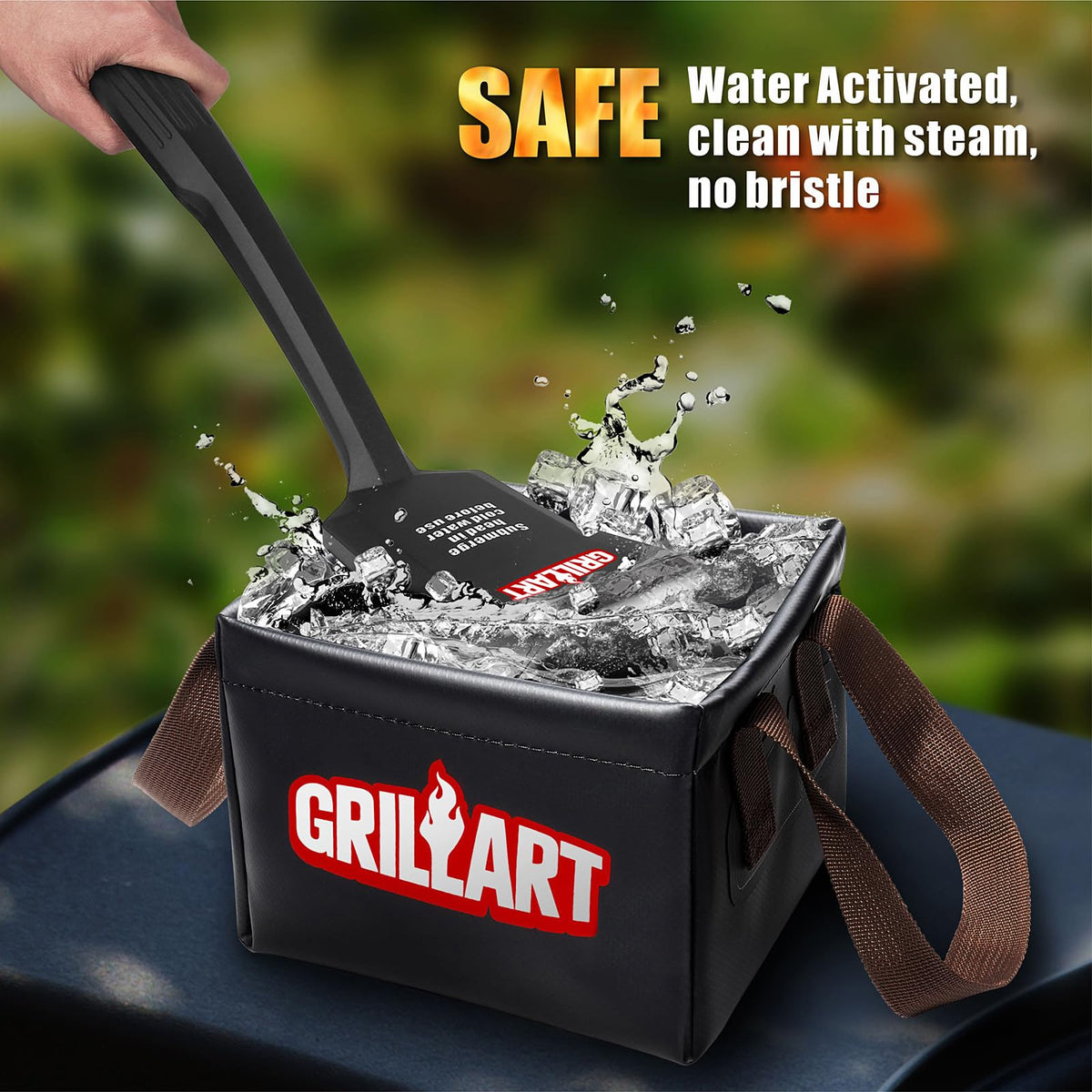 GRILLART bristle-free design close-up for safe grill cleaning.
