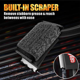 GRILLART built-in scraper in action pre-cleans heavy grease.