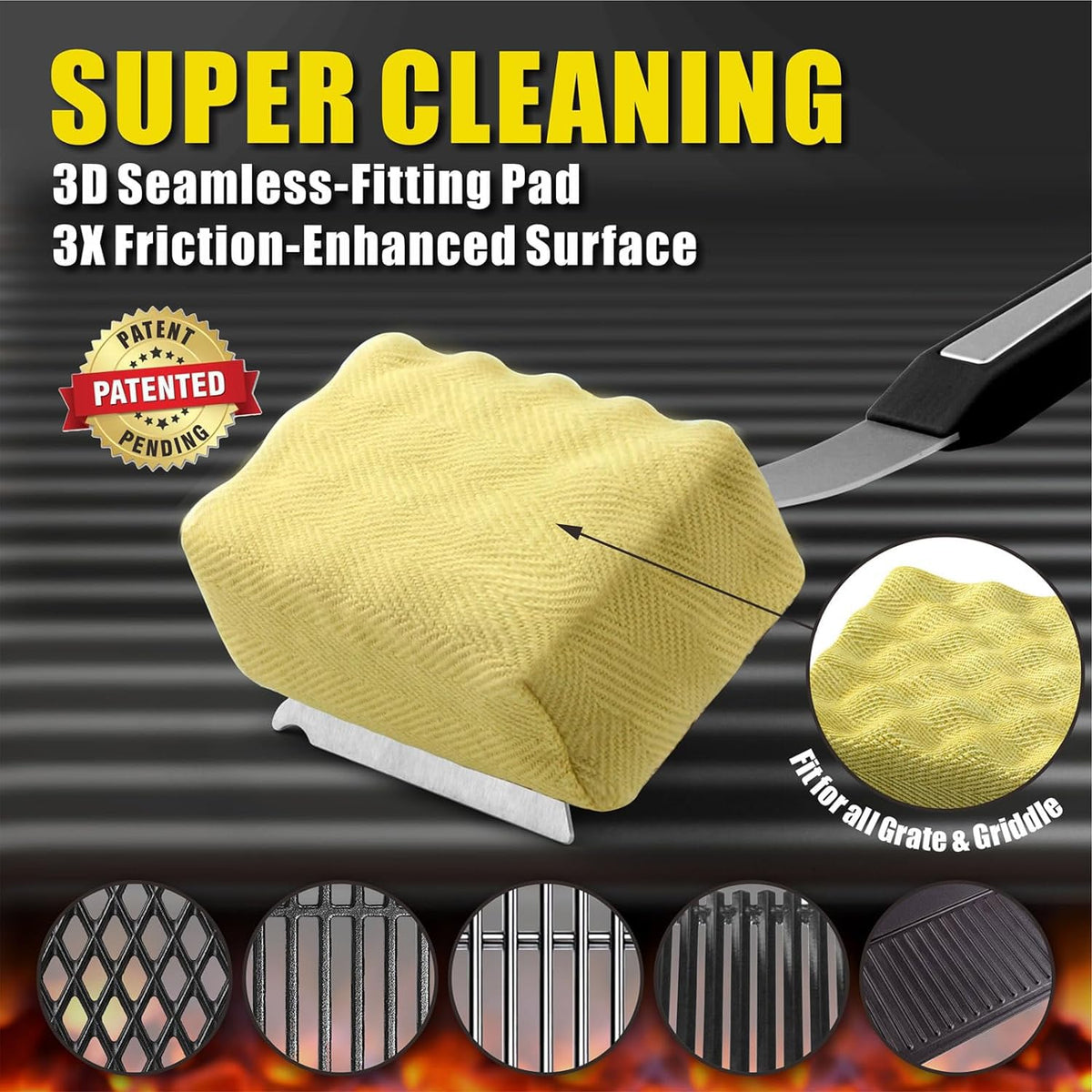 GRILLART cleaning head close-up highlights heat-resistant materials and secure clip mechanism