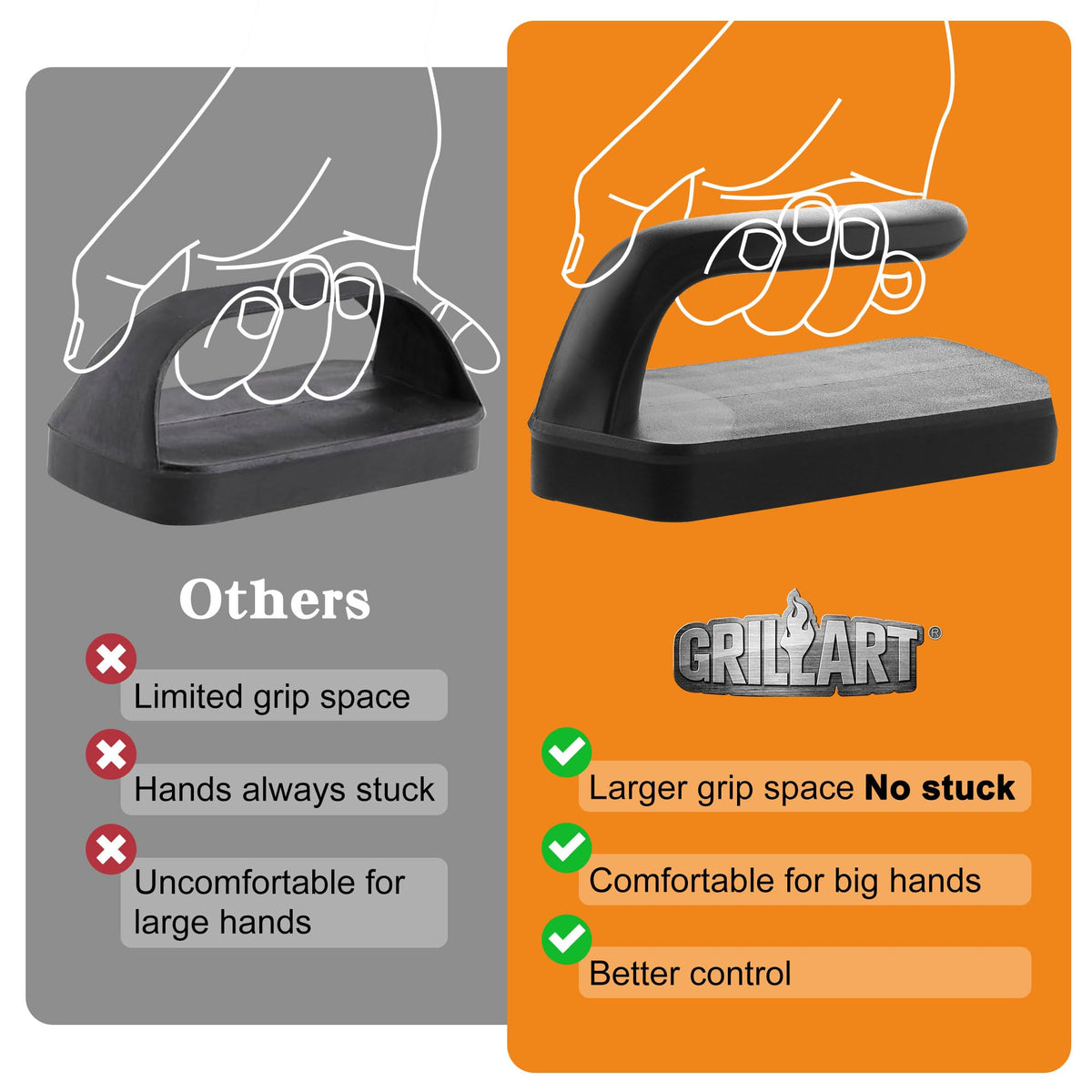GRILLART ergonomic handles provide secure grip during cleaning