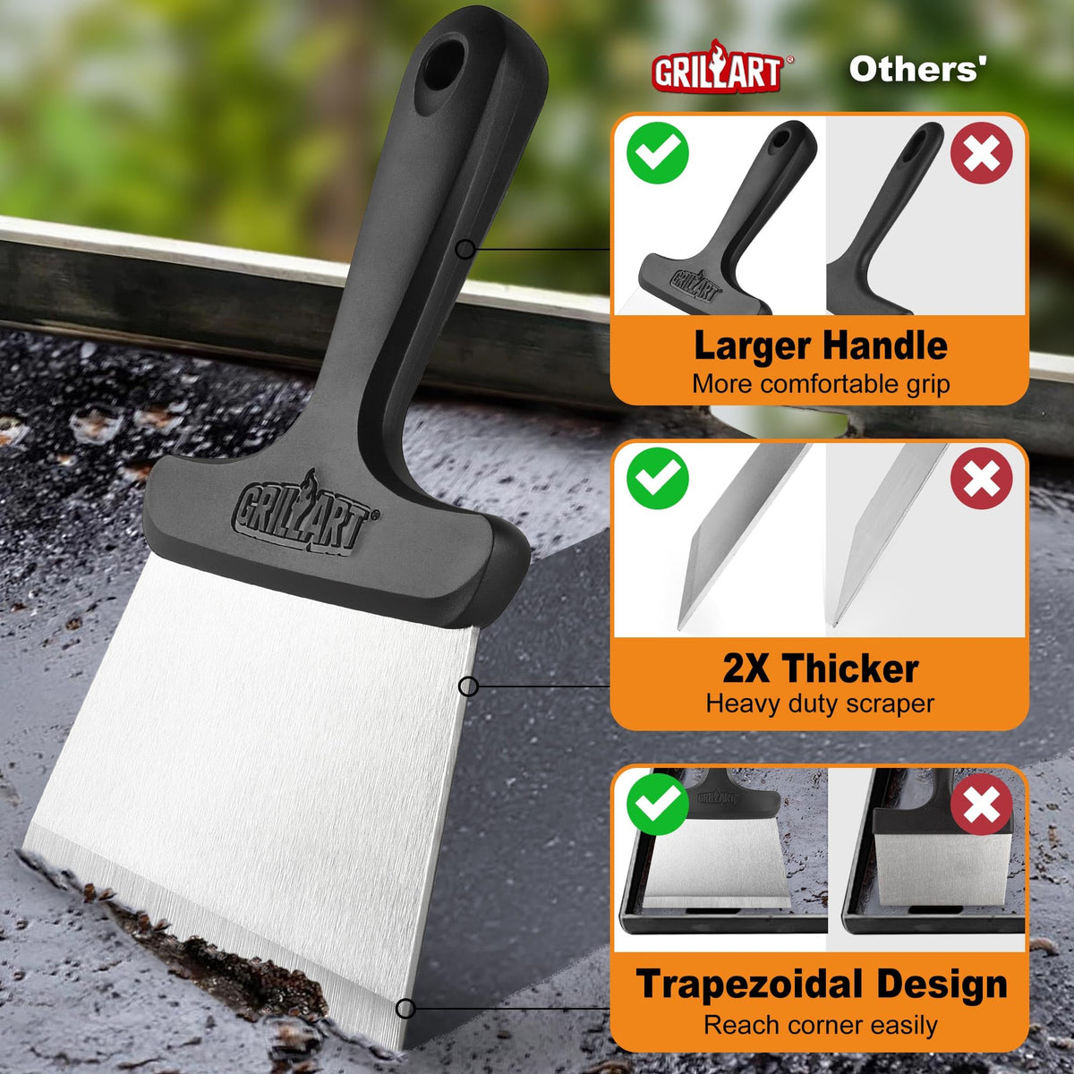 GRILLART multi-functional tool acts as scraper, cutter, and turner