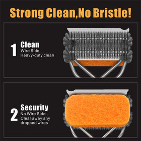 GRILLART 3-in-1 cleaner with scraper and pad for versatile grill care.