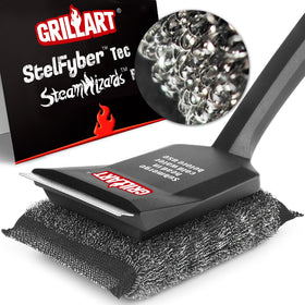 GRILLART grill brush SteamWizards in action delivering fast, bristle-free cleaning.