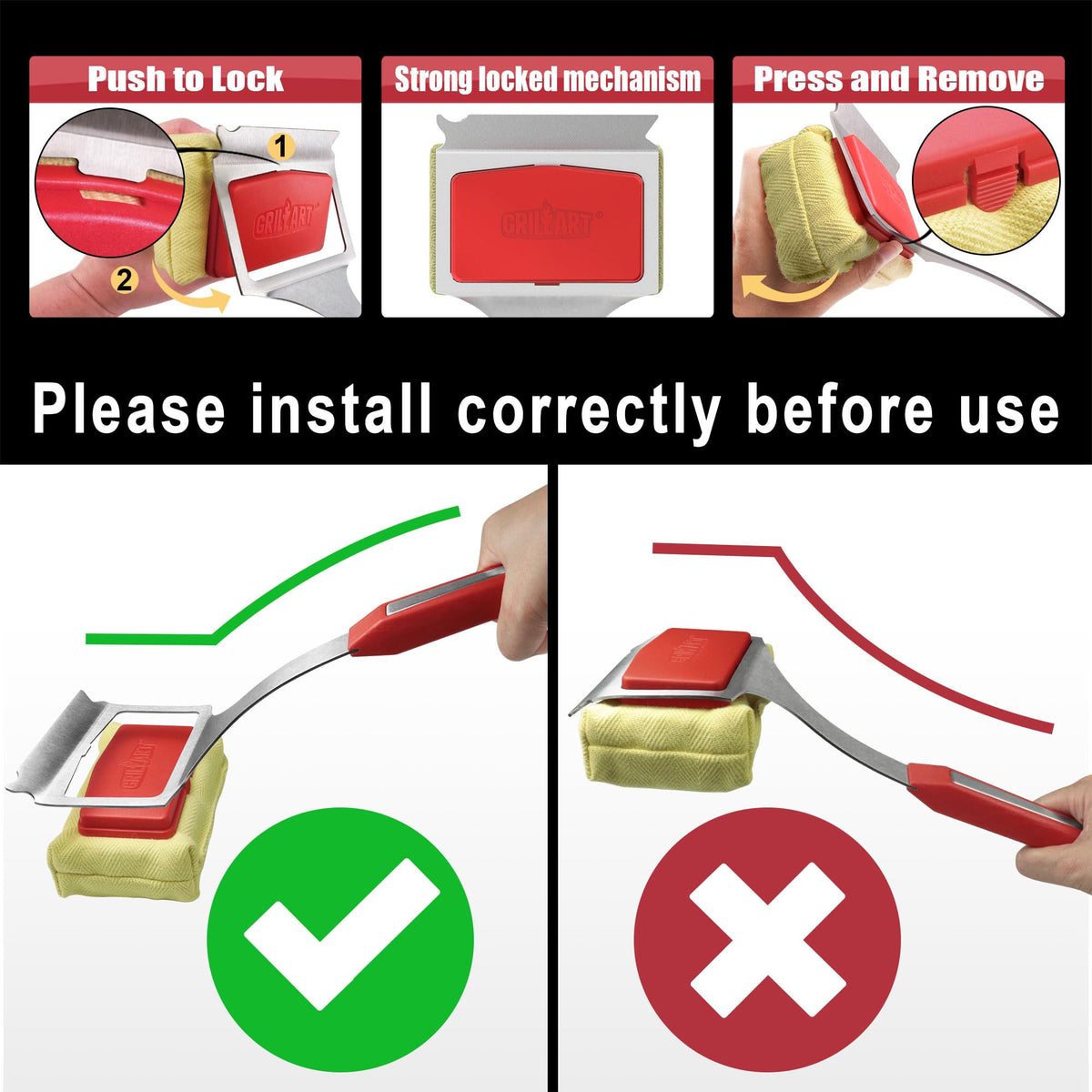 GRILLART replaceable head on grill brush enables easy maintenance and quick swaps