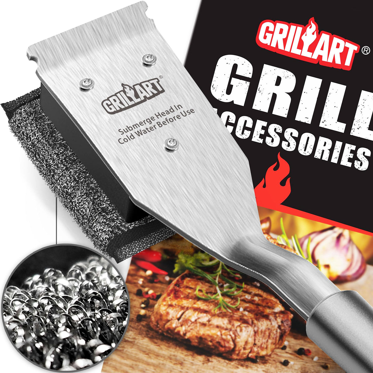 GRILLART replaceable head extends life of grill cleaner and saves money.