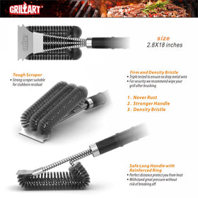 GRILLART round-head bristles clean grill surfaces from every angle