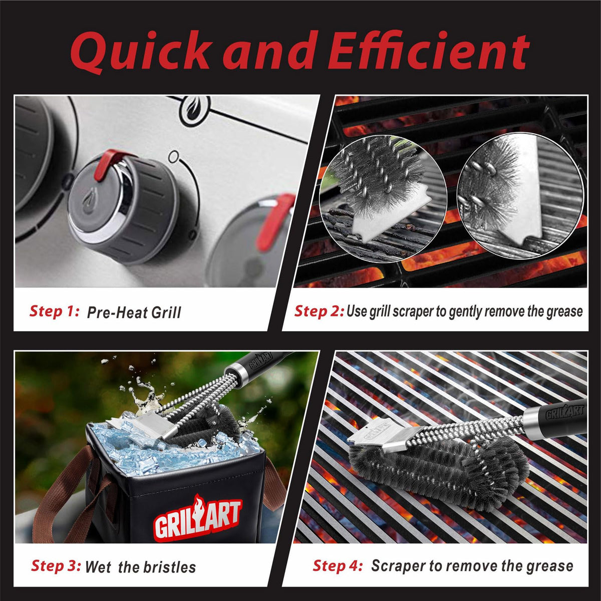 GRILLART Rust-resistant stainless steel construction for durable grilling tools.