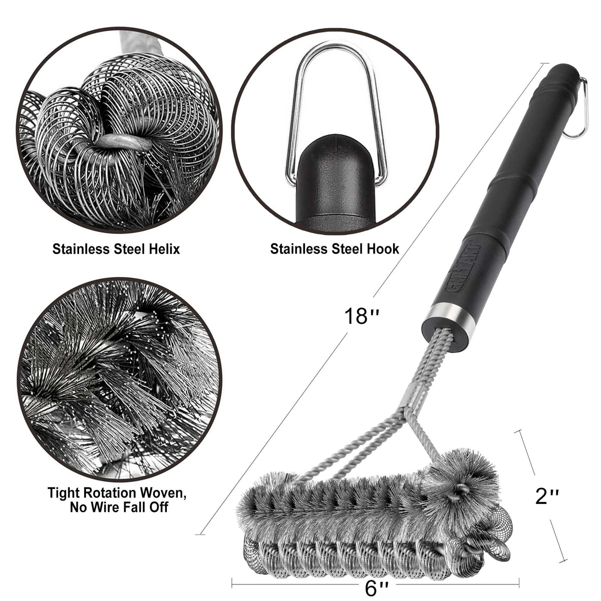 GRILLART rust-resistant stainless steel for durable grill cleaning.