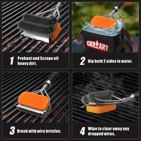 GRILLART replaceable scrub pads ensure ongoing scrubbing power during cleanup.