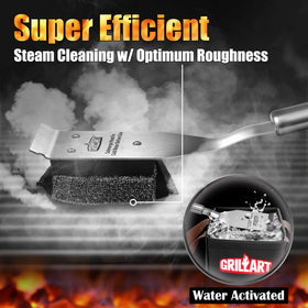GRILLART Stainless-steel handle offers durable leverage during scrubbing.