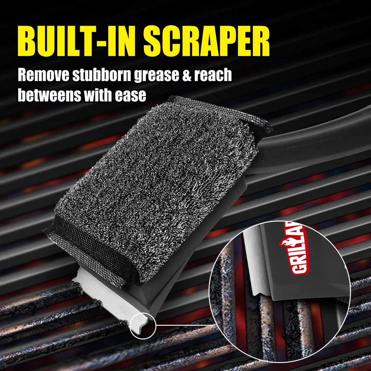 GRILLART detachable brush pad is dishwasher-safe for easy cleanup.