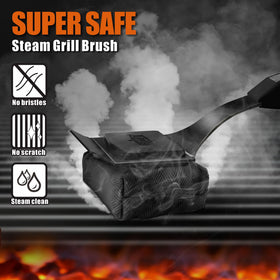 GRILLART sturdy stainless handle stays cool during scrubbing