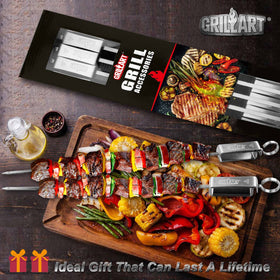 GRILLART ultra-durable stainless steel skewers endure many grilling seasons