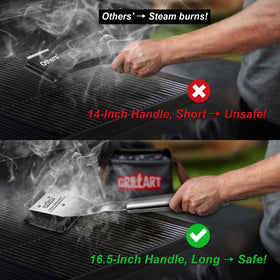 GRILLART Universal grate compatibility cleans charcoal, porcelain, and infrared grills.