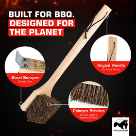 GRILLBADGER natural bristles help season and clean grills over time.