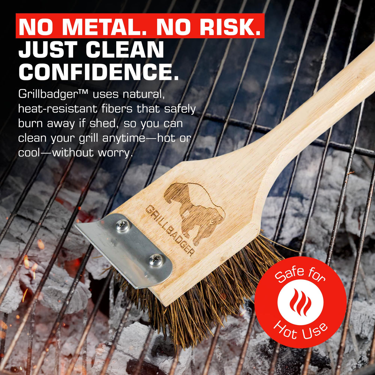 GRILLBADGER no-plastic design supports durable, eco-friendly grill care.