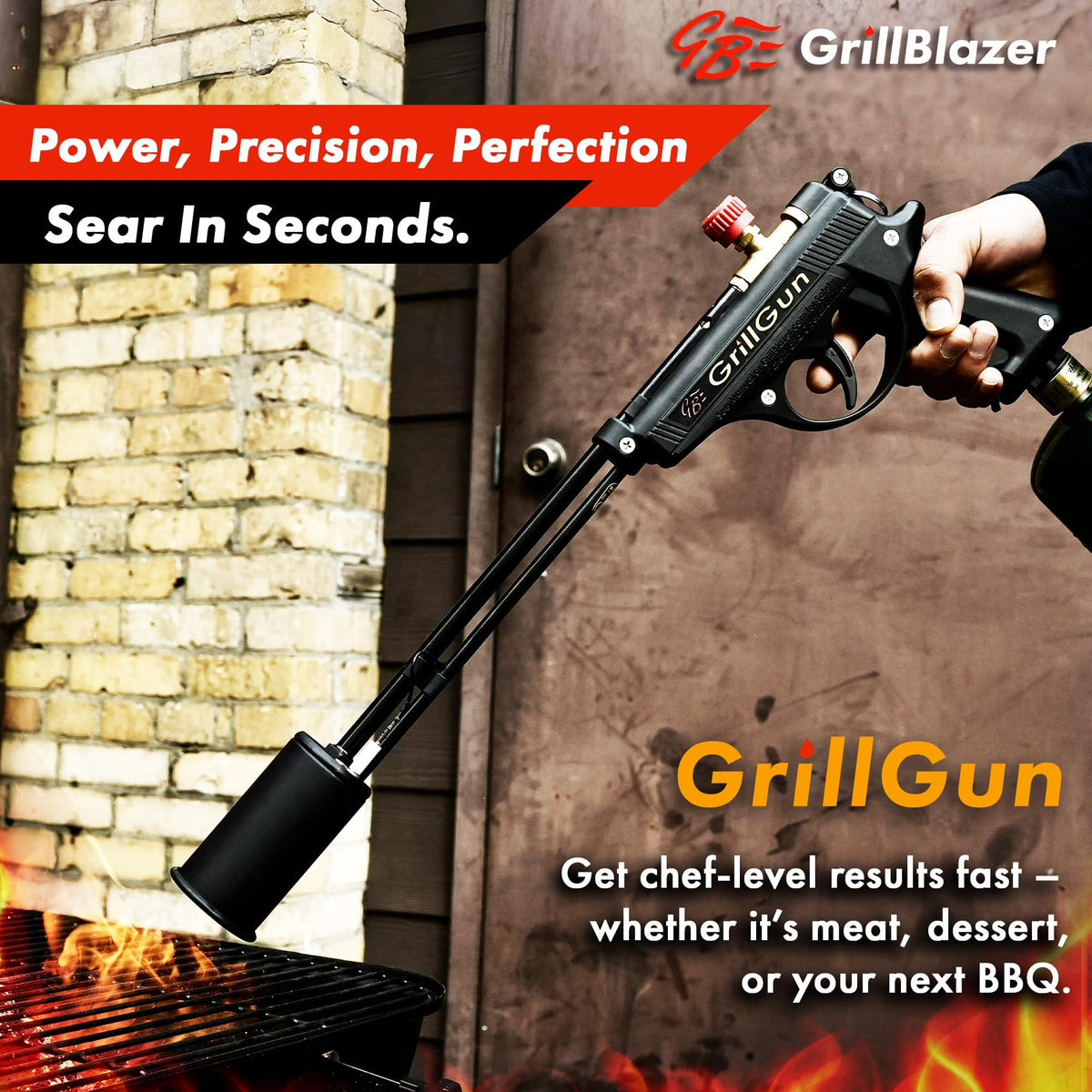 GRILLBLAZER GrillGun in action delivering a precise flame for control