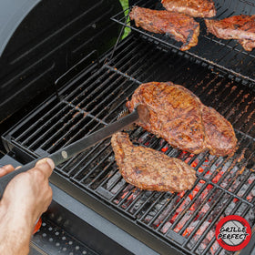 Grille Perfect outdoor kitchen BBQ tongs ideal for open flame grilling.