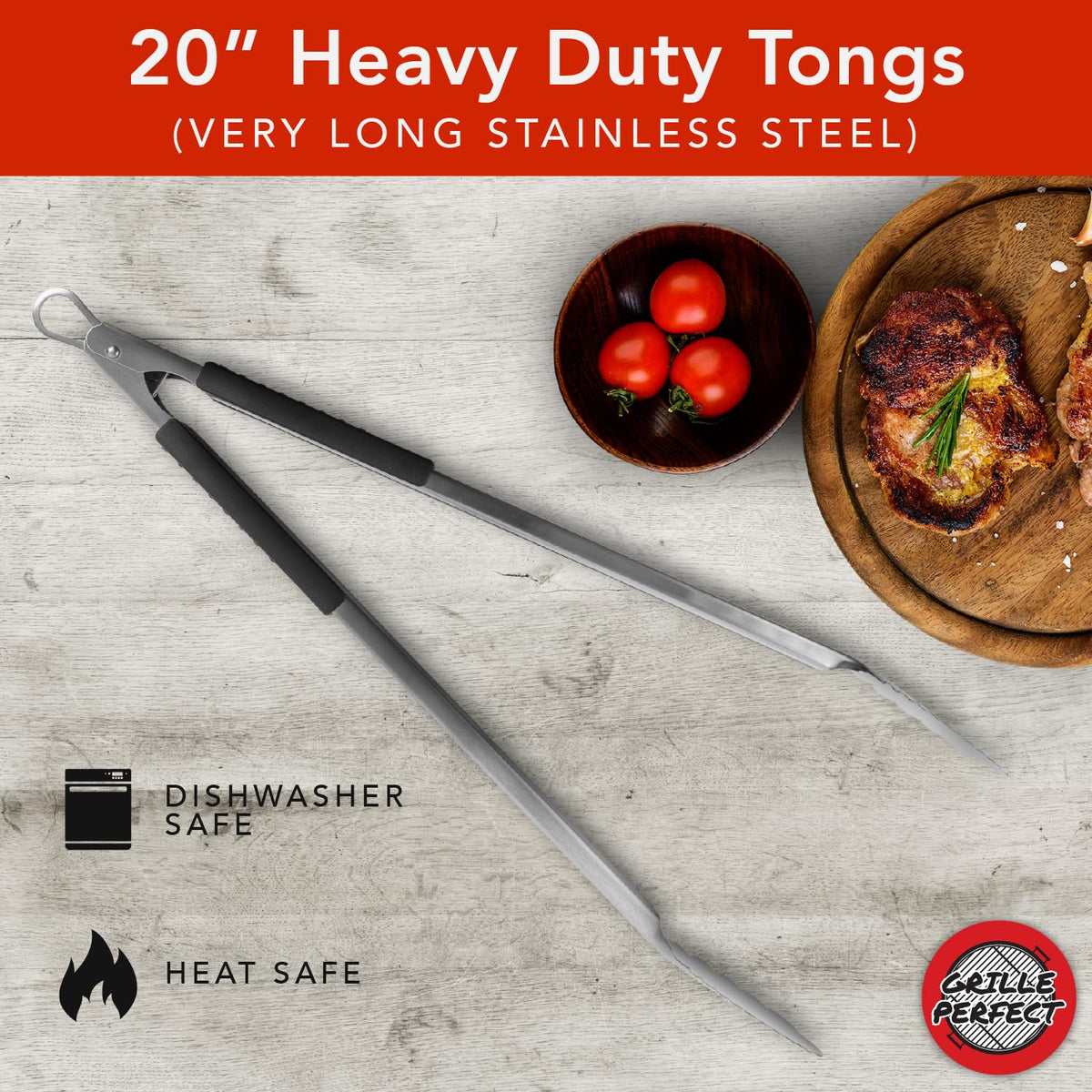 Grille Perfect tongs showing dual-sided teeth for large cuts and even browning