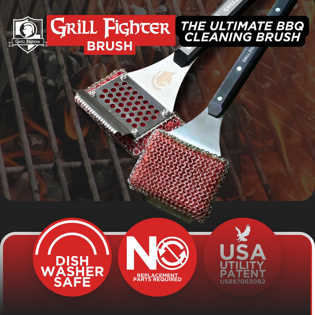 GrillFighter 304 stainless construction ensures durable, long-lasting cleaning tool