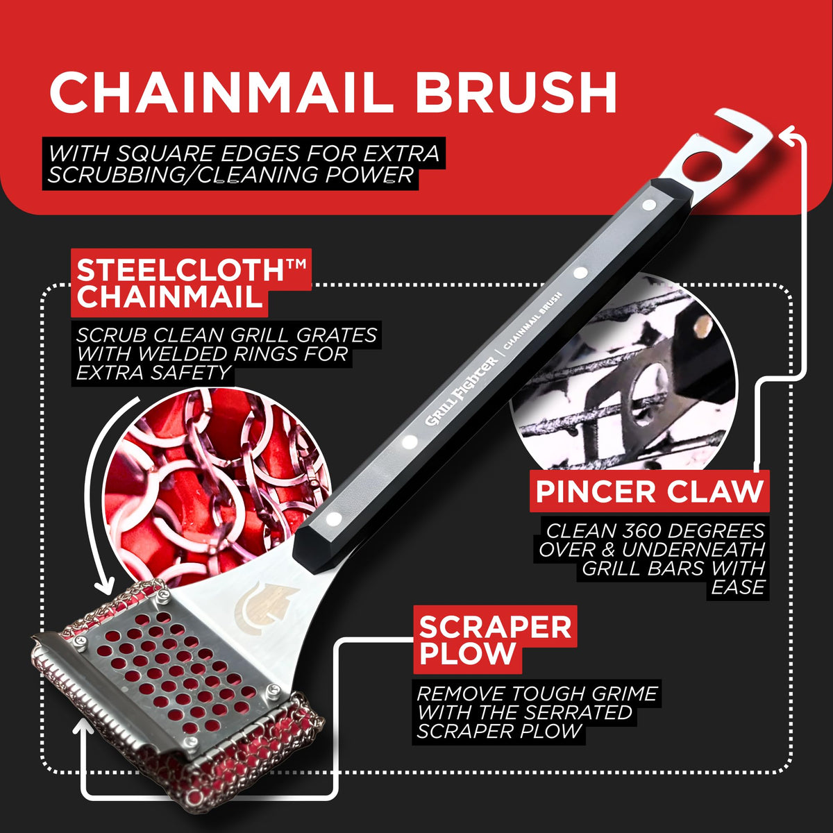 GrillFighter ergonomic handle provides comfortable control during cleaning