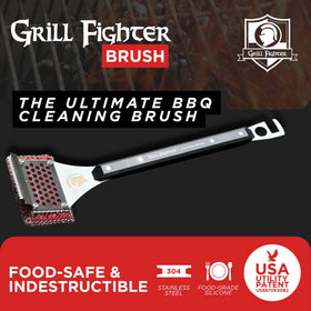 GrillFighter brush scraping edge tackles heavy residue on various grill surfaces