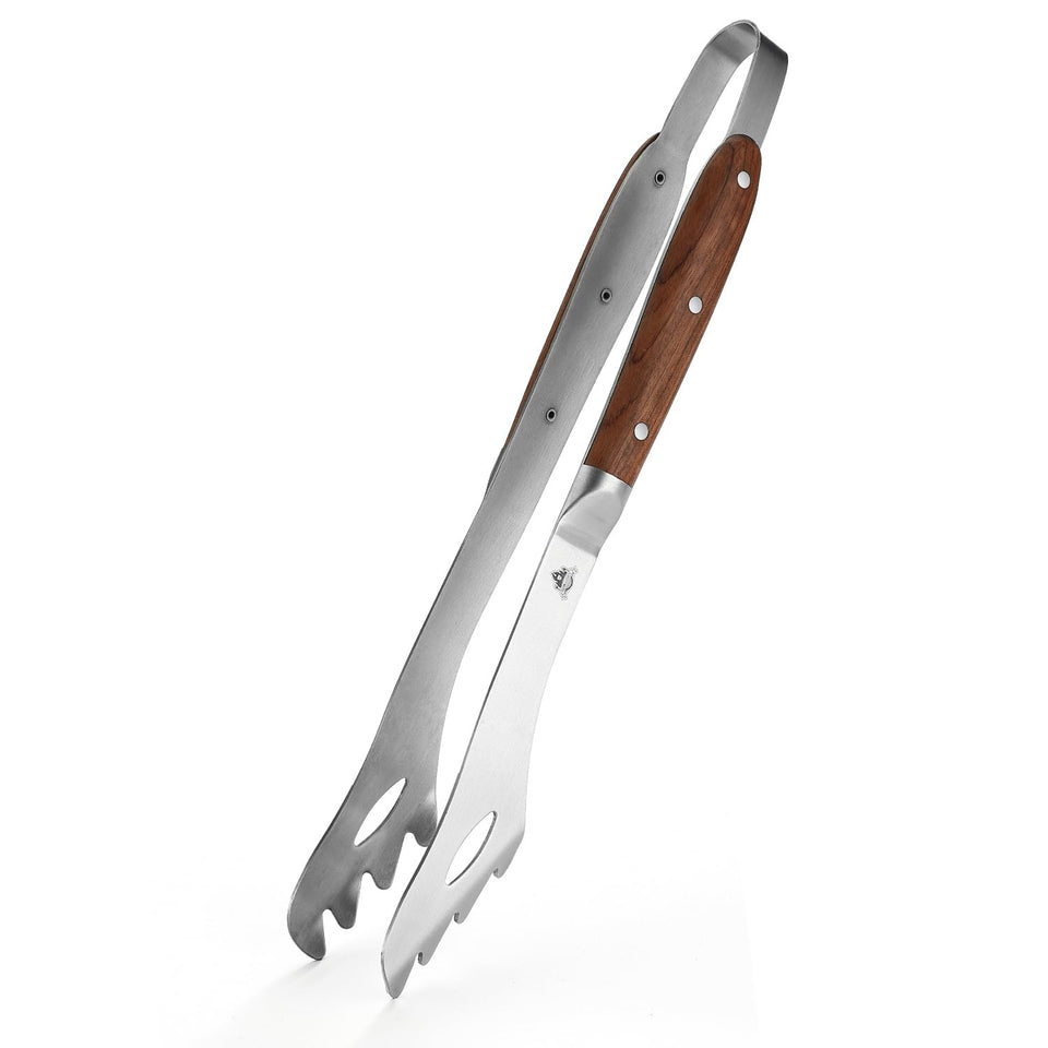 GRILLGEN heavy-duty tongs with rosewood handle, top view for precise control.