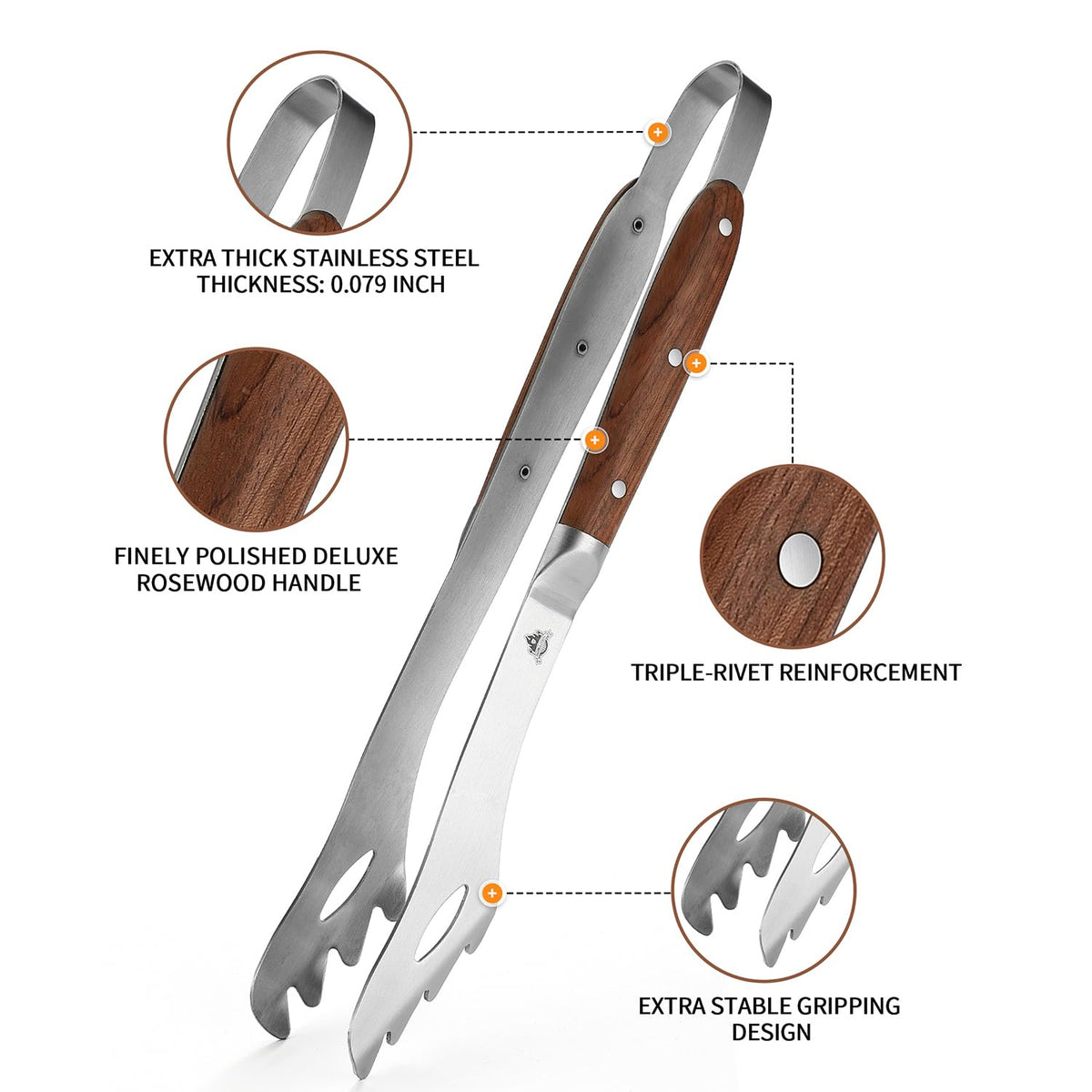 GRILLGEN outdoor grilling tongs designed for heavy meats and frequent flips.